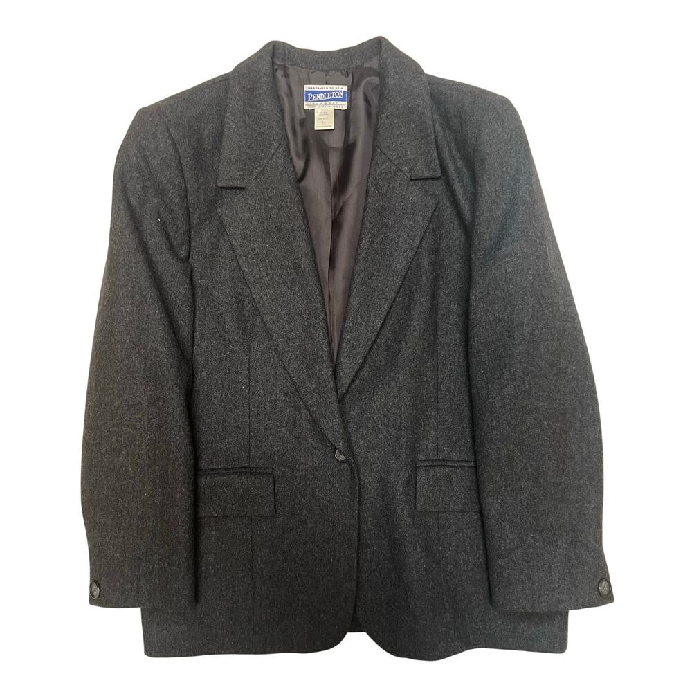 VINTAGE Pendleton Blazer Women 14 Gray Classic Virgin Wool Flannel Jacket